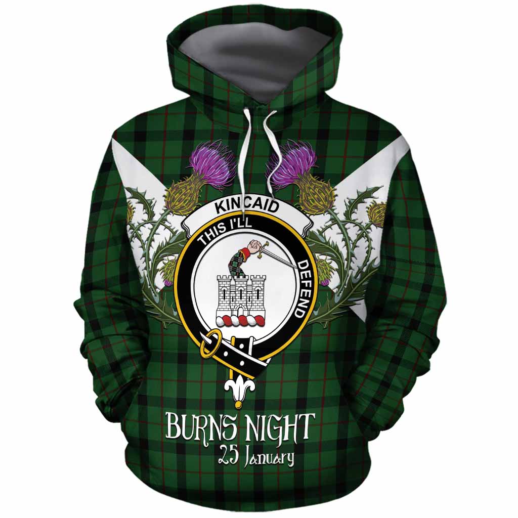 Kincaid Tartan Family Crest Cotton Hoodie Scottish Burns Night Thistle Floral