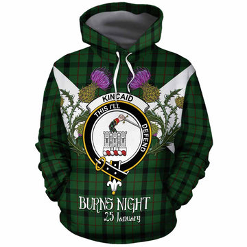 Kincaid Tartan Family Crest Cotton Hoodie Scottish Burns Night Thistle Floral
