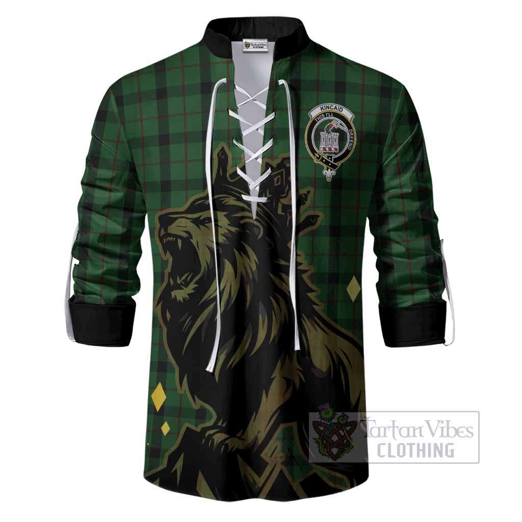 Kincaid Tartan Family Crest Ghillie Shirt Crowned Lion Roaring