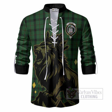 Kincaid Tartan Family Crest Ghillie Shirt Crowned Lion Roaring