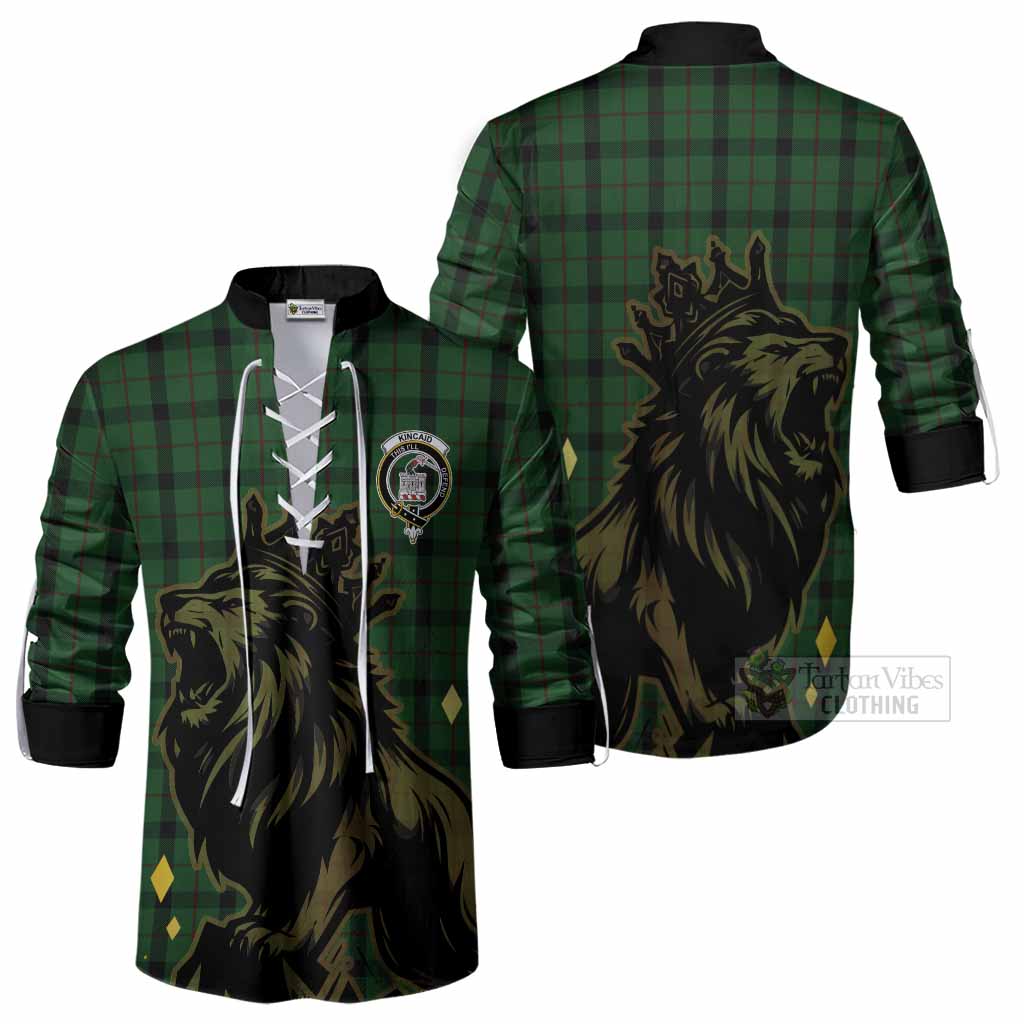 Kincaid Tartan Family Crest Ghillie Shirt Crowned Lion Roaring