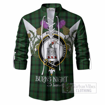 Kincaid Tartan Family Crest Ghillie Shirt Scottish Burns Night Thistle Floral