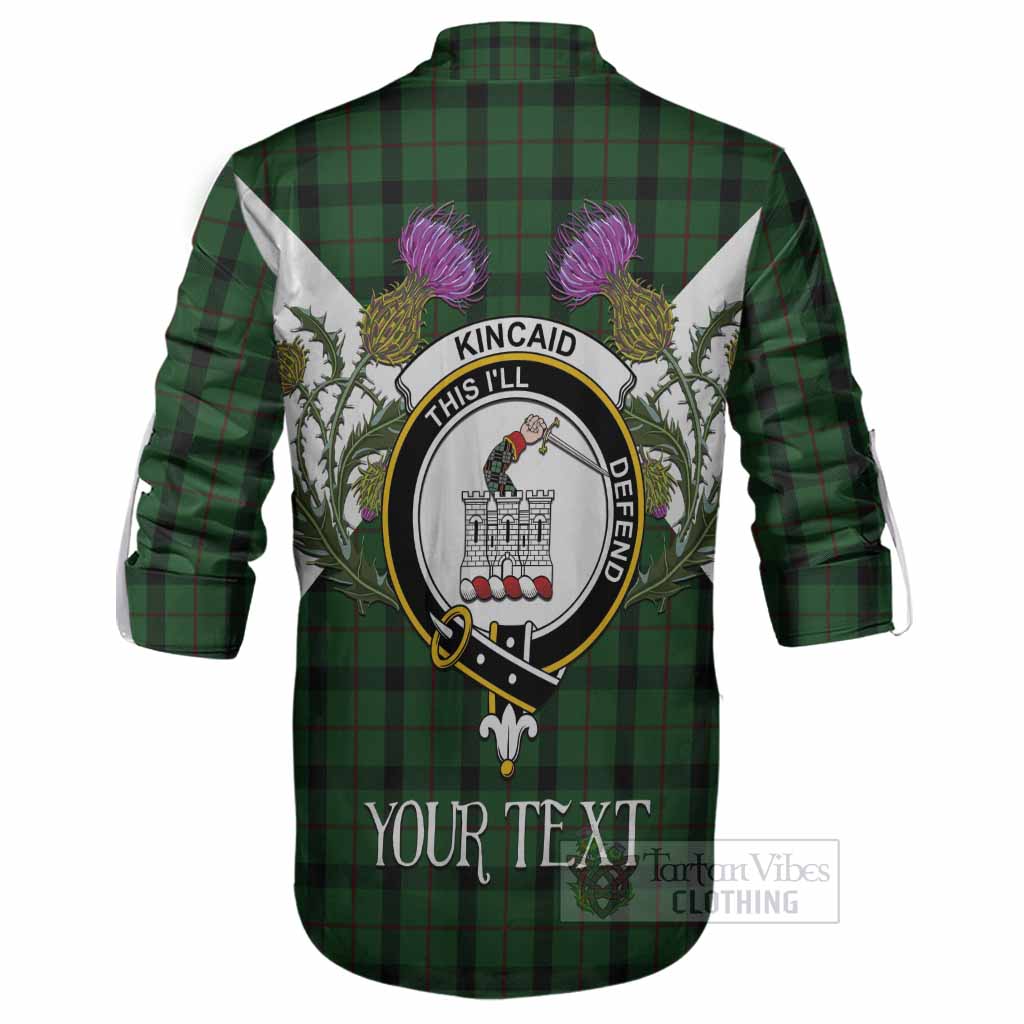 Kincaid Tartan Family Crest Ghillie Shirt Scottish Burns Night Thistle Floral