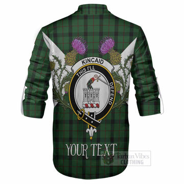 Kincaid Tartan Family Crest Ghillie Shirt Scottish Burns Night Thistle Floral