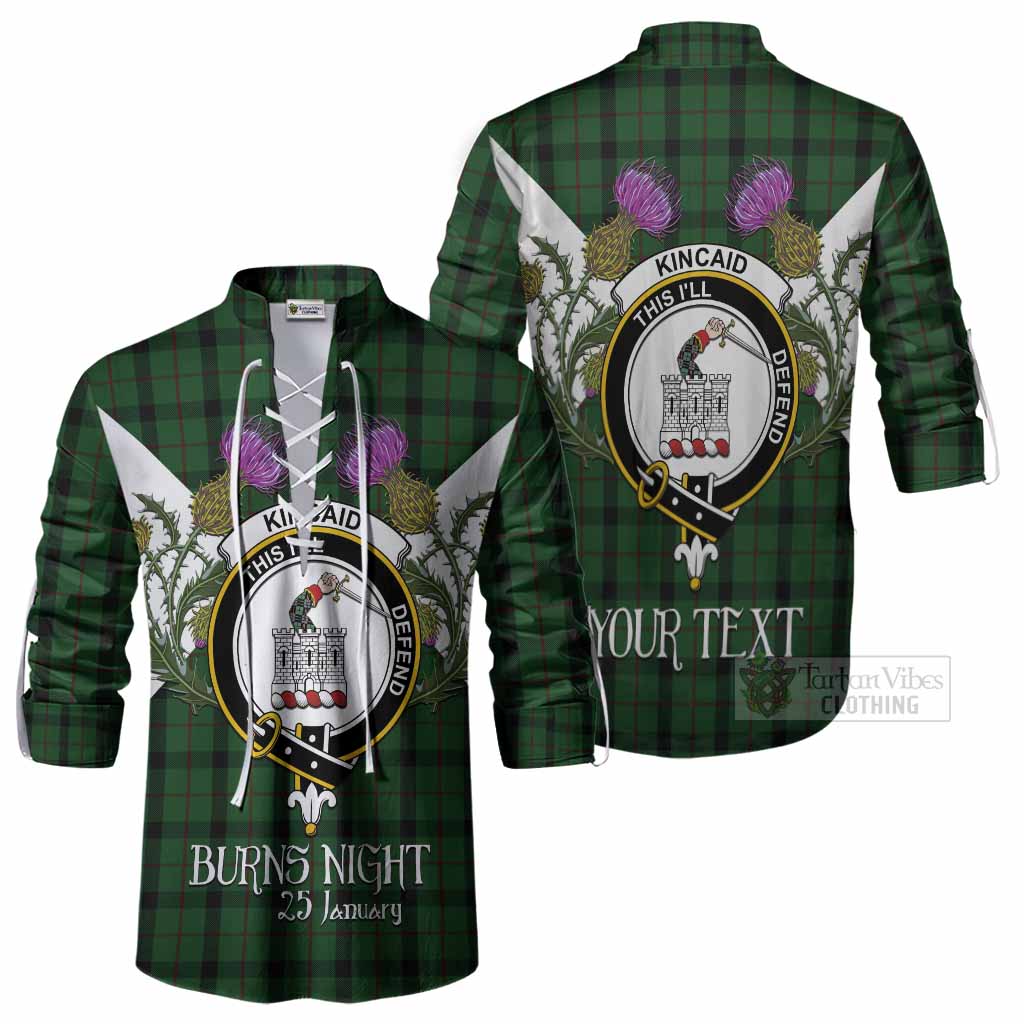 Kincaid Tartan Family Crest Ghillie Shirt Scottish Burns Night Thistle Floral