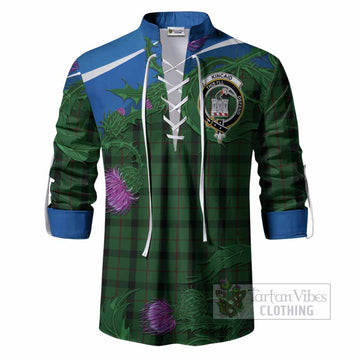 Kincaid Tartan Family Crest Ghillie Shirt Thistle in Minimalism