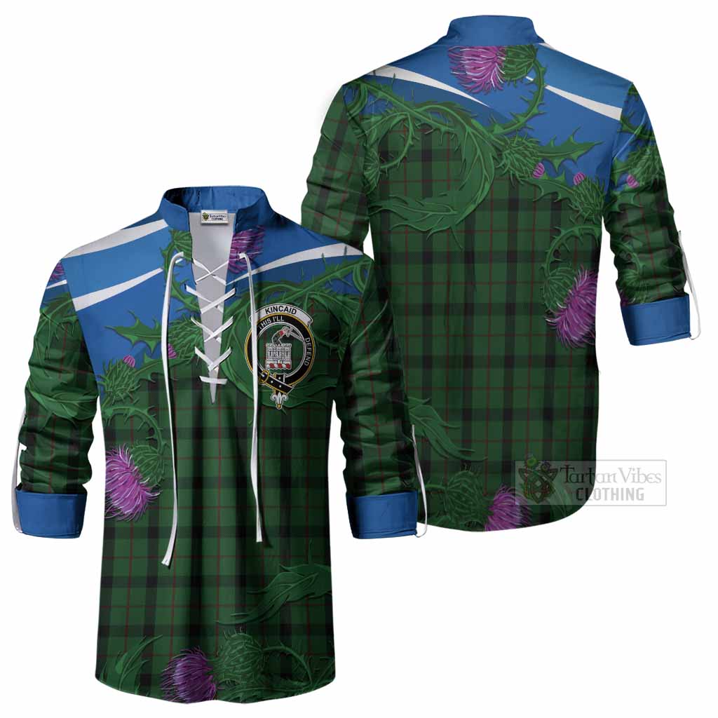 Kincaid Tartan Family Crest Ghillie Shirt Thistle in Minimalism