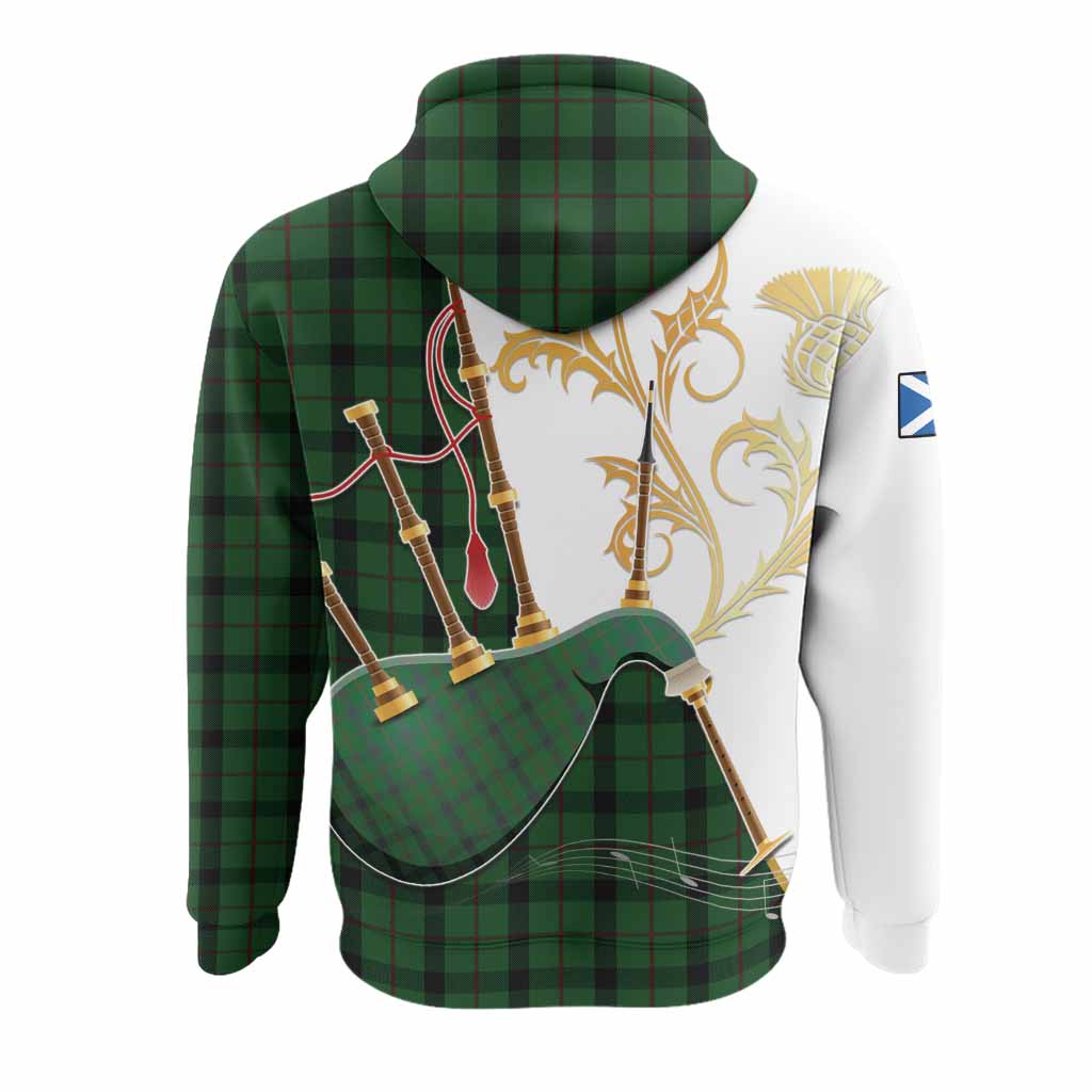 Kincaid Tartan Family Crest Hoodie Bagpipes with Scottish Thistle