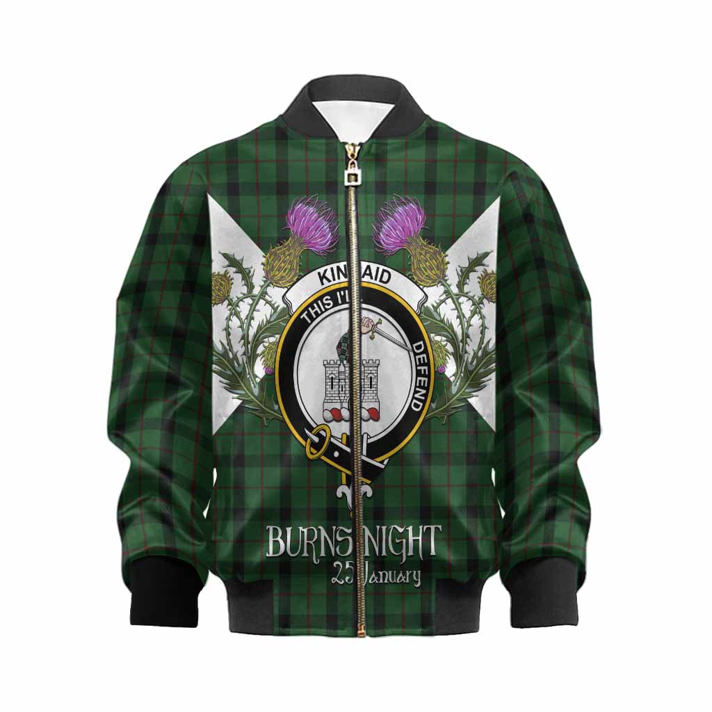 Kincaid Tartan Family Crest Kid Bomber Jacket Scottish Burns Night Thistle Floral