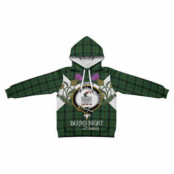 Kincaid Tartan Family Crest Kid Hoodie Scottish Burns Night Thistle Floral