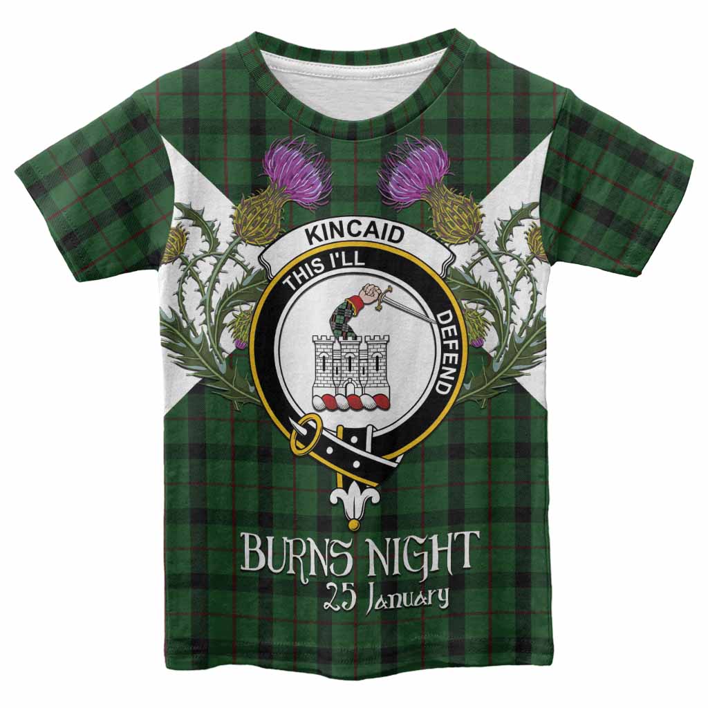 Kincaid Tartan Family Crest Kid T-shirt Scottish Burns Night Thistle Floral