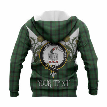 Kincaid Tartan Family Crest Knitted Hoodie Scottish Burns Night Thistle Floral