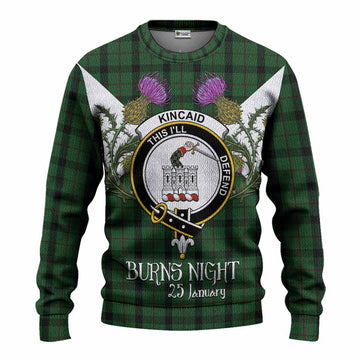 Kincaid Tartan Family Crest Knitted Sweater Scottish Burns Night Thistle Floral