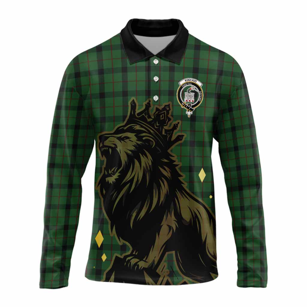 Kincaid Tartan Family Crest Long Sleeve Polo Shirt Crowned Lion Roaring