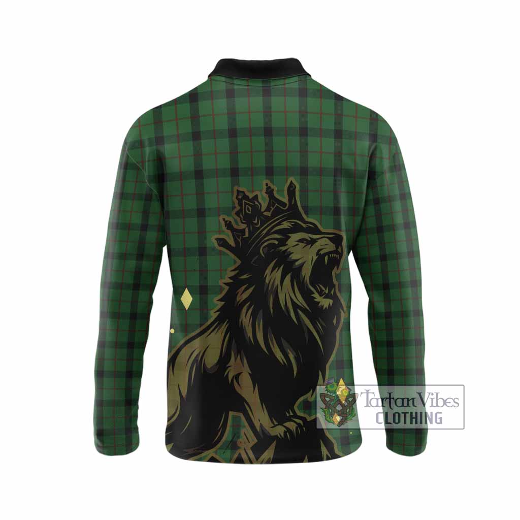 Kincaid Tartan Family Crest Long Sleeve Polo Shirt Crowned Lion Roaring