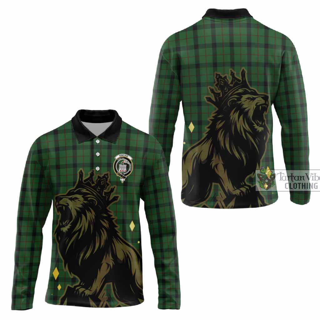 Kincaid Tartan Family Crest Long Sleeve Polo Shirt Crowned Lion Roaring