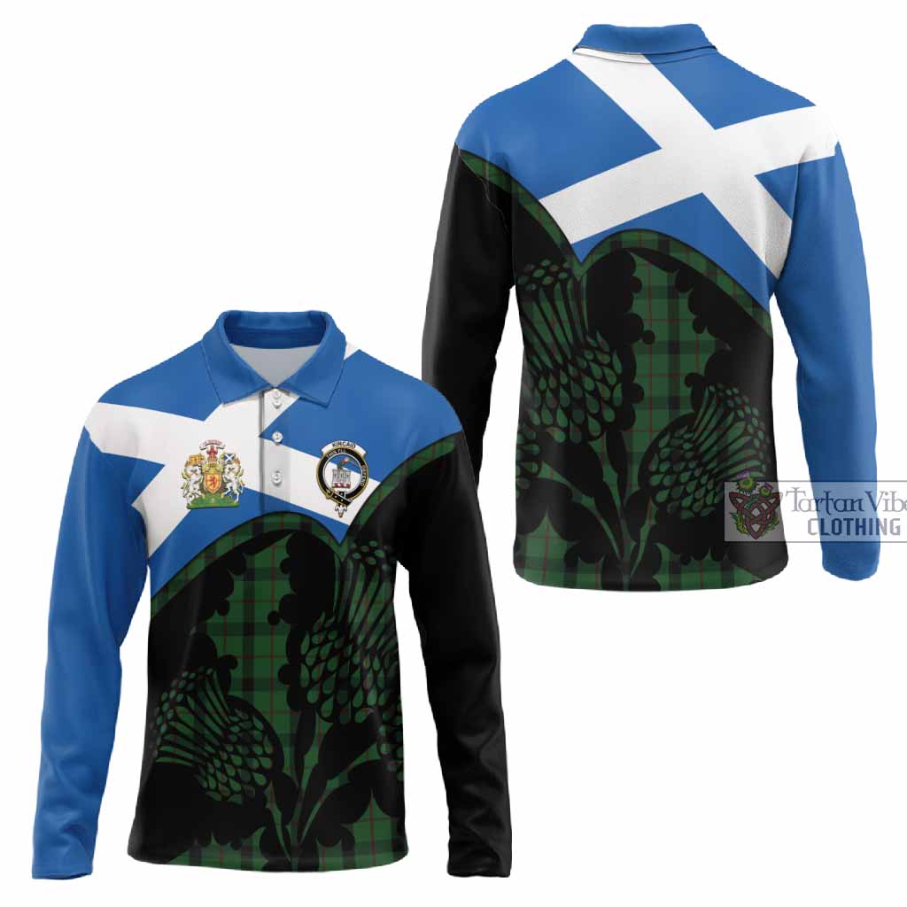Kincaid Tartan Family Crest Long Sleeve Polo Shirt Scotland Thistle Floral Flag Style
