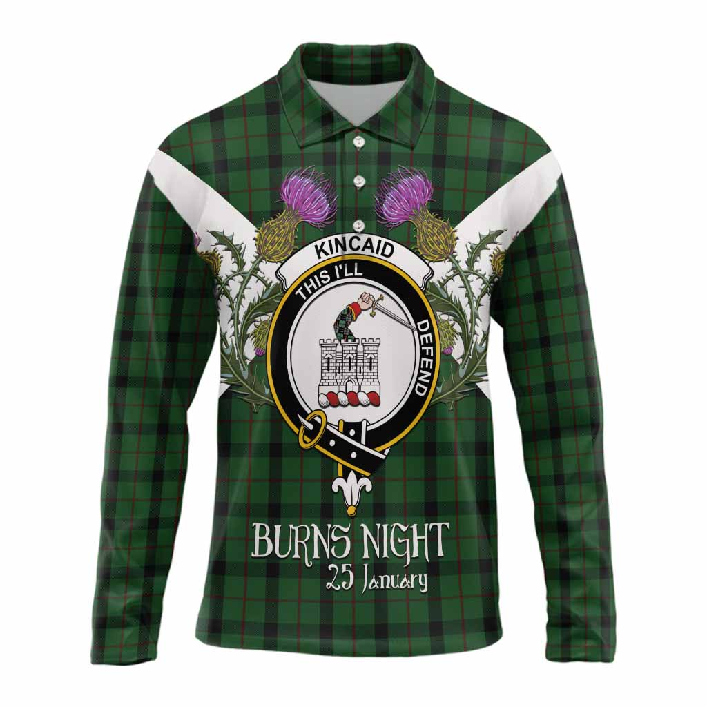 Kincaid Tartan Family Crest Long Sleeve Polo Shirt Scottish Burns Night Thistle Floral