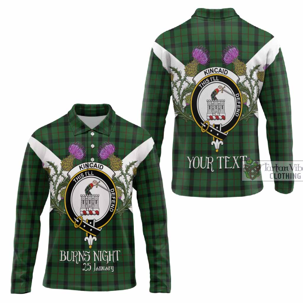 Kincaid Tartan Family Crest Long Sleeve Polo Shirt Scottish Burns Night Thistle Floral