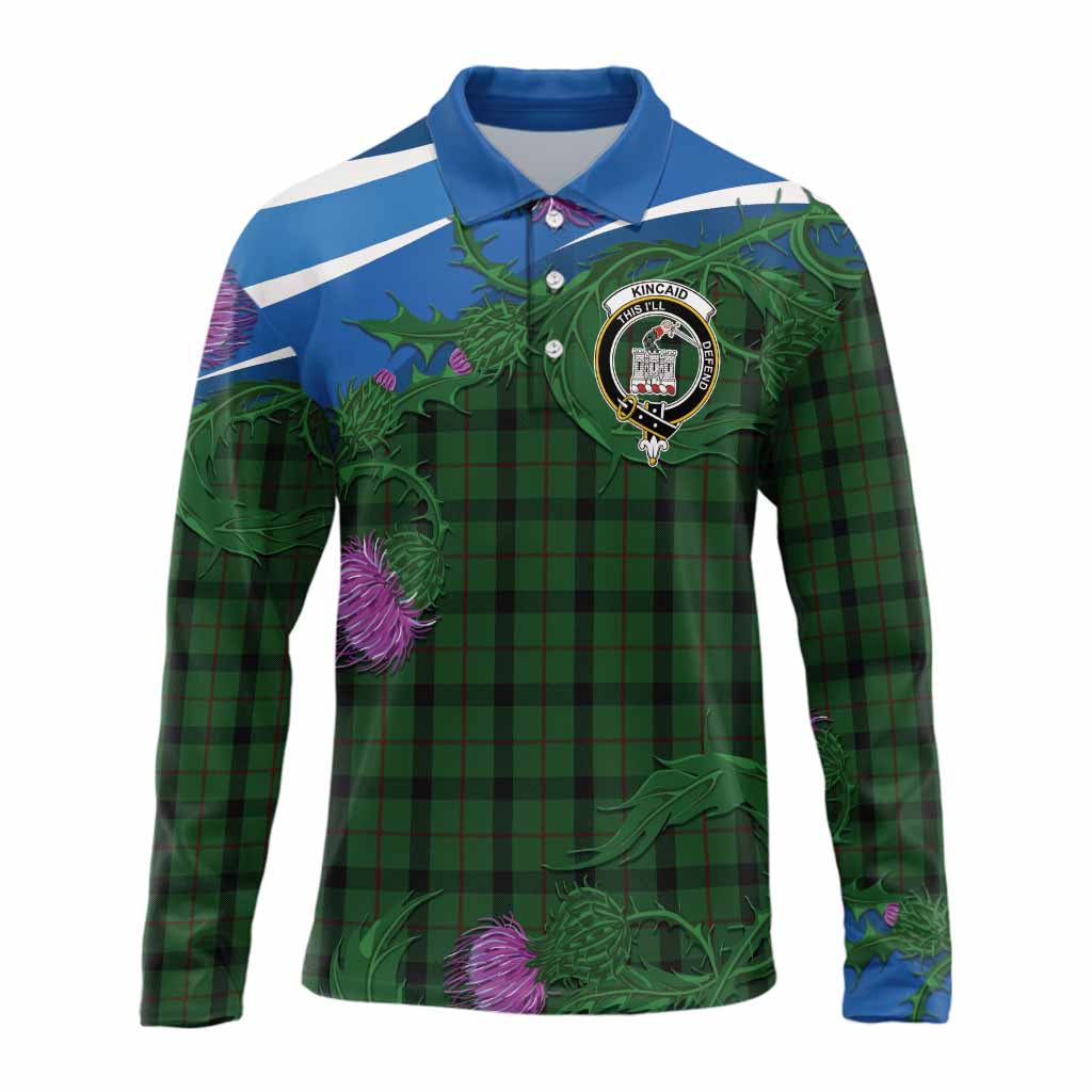Kincaid Tartan Family Crest Long Sleeve Polo Shirt Thistle in Minimalism