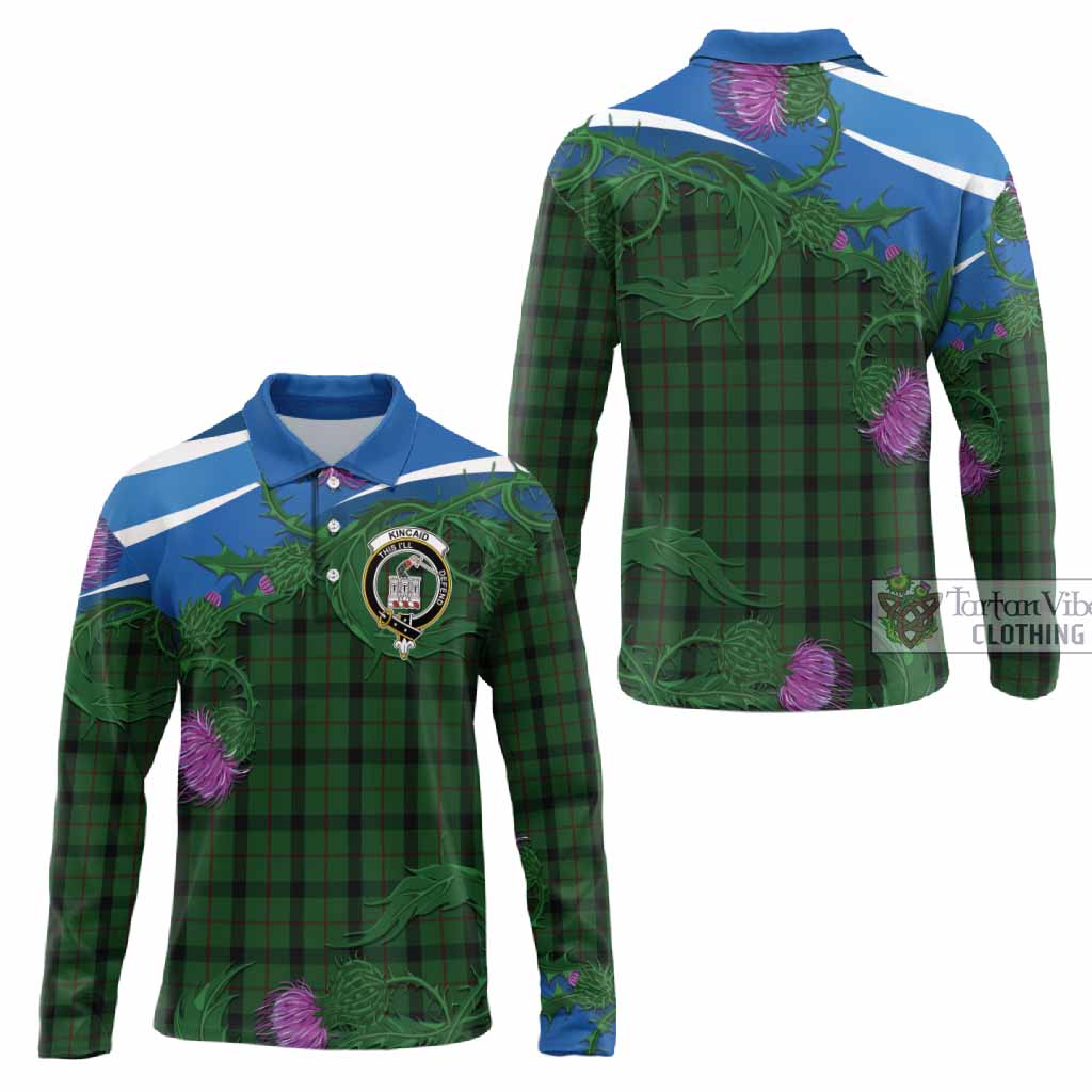 Kincaid Tartan Family Crest Long Sleeve Polo Shirt Thistle in Minimalism