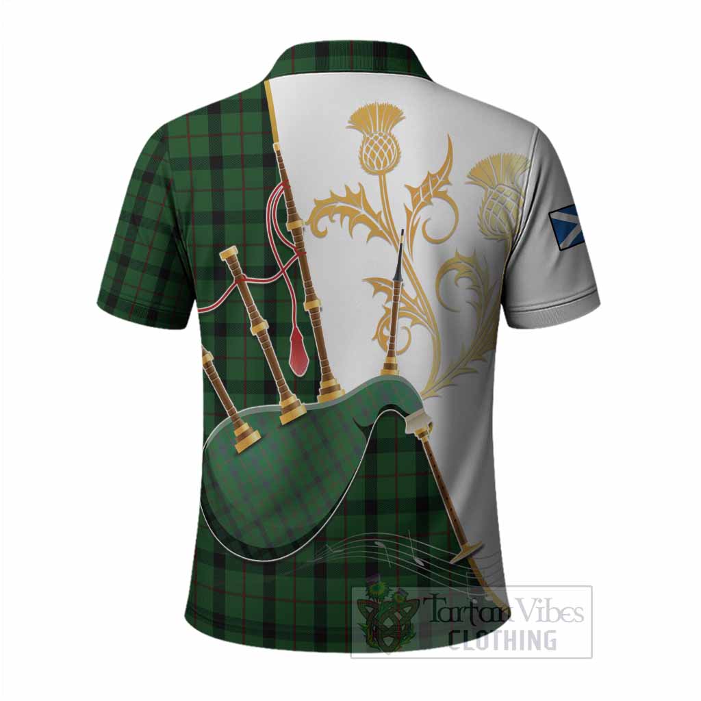 Kincaid Tartan Family Crest Polo Shirt Bagpipes with Scottish Thistle