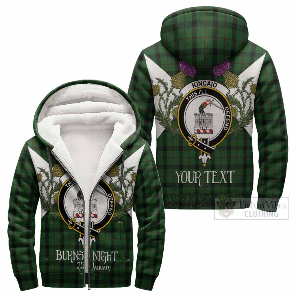 Kincaid Tartan Family Crest Sherpa Hoodie Scottish Burns Night Thistle Floral