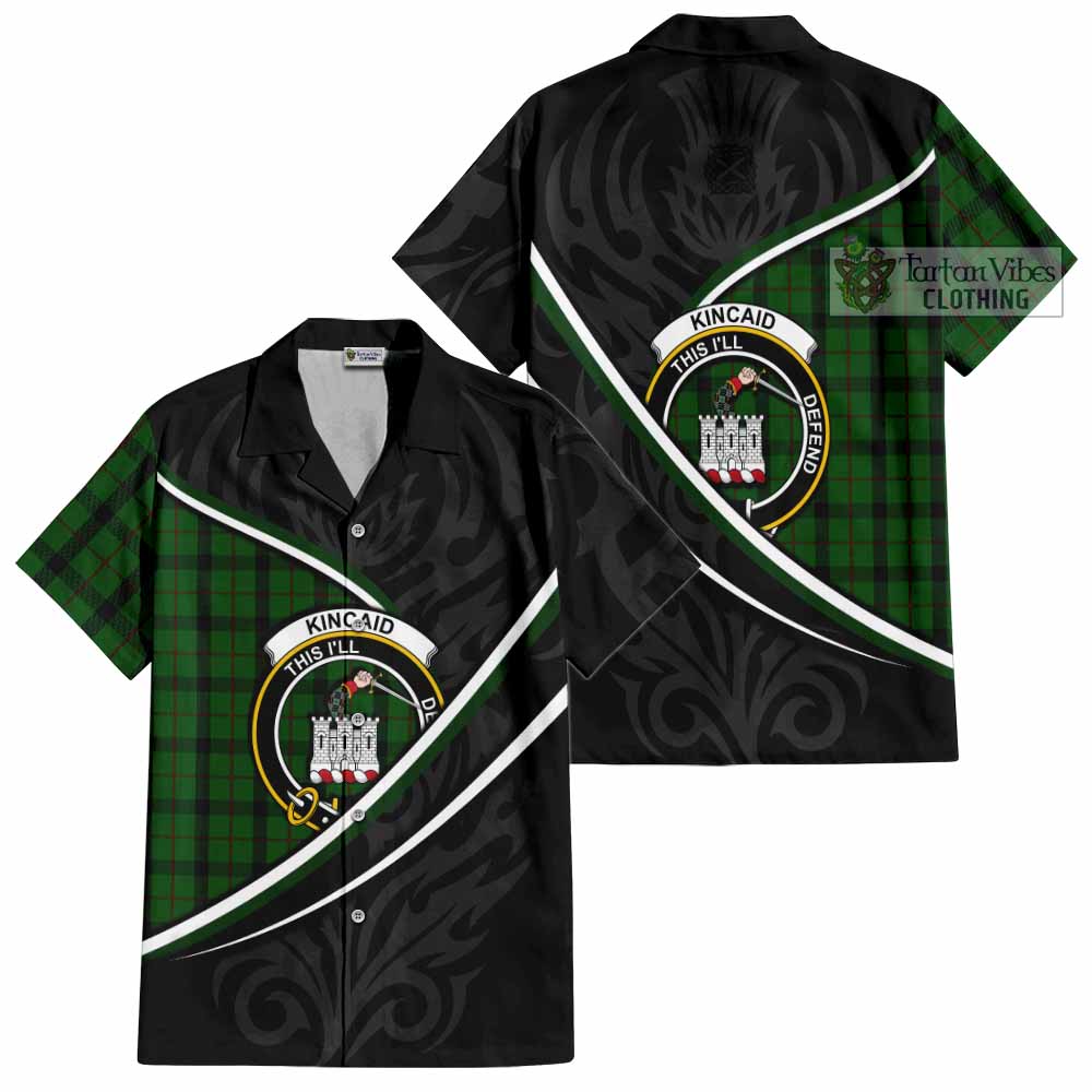 Kincaid Tartan Family Crest Short Sleeve Button Shirt Celtic Scottish Thistle Floral - Tartan Vibes Clothing