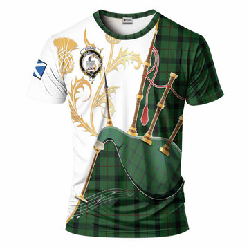 Kincaid Tartan Family Crest T-Shirt Bagpipes with Scottish Thistle
