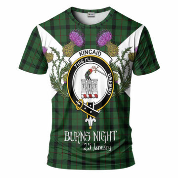 Kincaid Tartan Family Crest T-Shirt Scottish Burns Night Thistle Floral