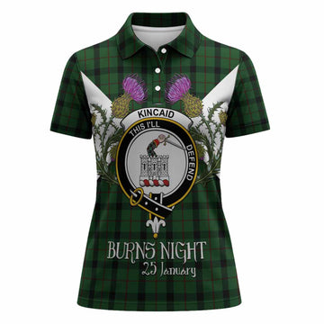Kincaid Tartan Family Crest Women Polo Shirt Scottish Burns Night Thistle Floral