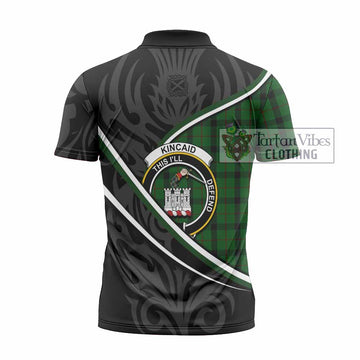 Kincaid Tartan Family Crest Zipper Polo Shirt Celtic Scottish Thistle Floral