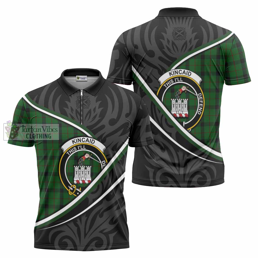 Kincaid Tartan Family Crest Zipper Polo Shirt Celtic Scottish Thistle Floral - Tartan Vibes Clothing