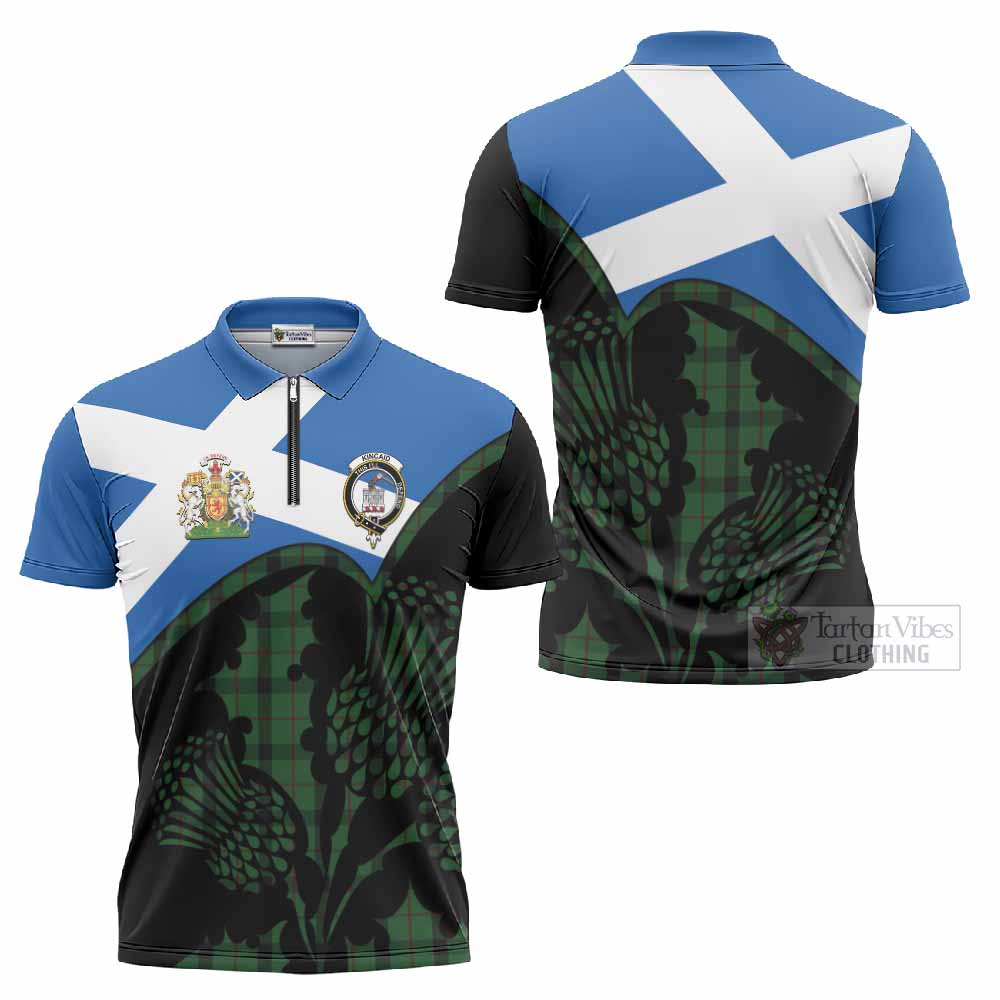 Kincaid Tartan Family Crest Zipper Polo Shirt Scotland Thistle Floral Flag Style