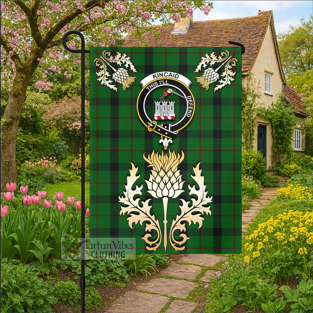 Kincaid Tartan Garden Flag with Golden Regal Scottish Thistle Emblem - Tartan Vibes Clothing