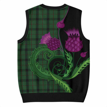 Kincaid Tartan Knitted V-Neck Vest Traditional Scottish Thistle
