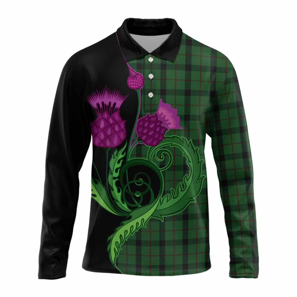 Kincaid Tartan Long Sleeve Polo Shirt Traditional Scottish Thistle