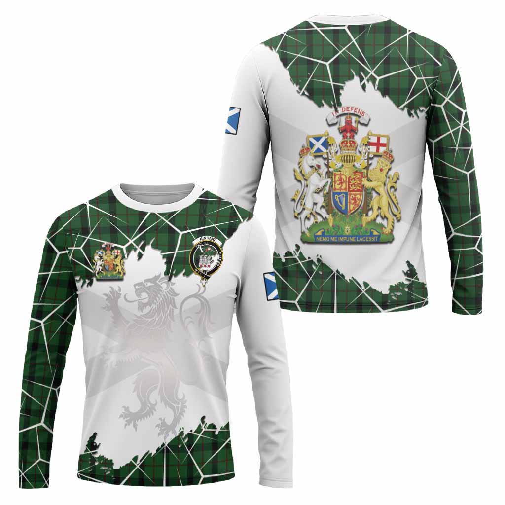 Kincaid Tartan Long Sleeve T-Shirt with Family Crest and Lion Rampant Grunge Style