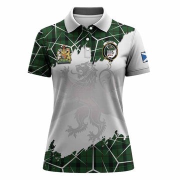 Kincaid Tartan Women Polo Shirt with Family Crest and Lion Rampant Grunge Style
