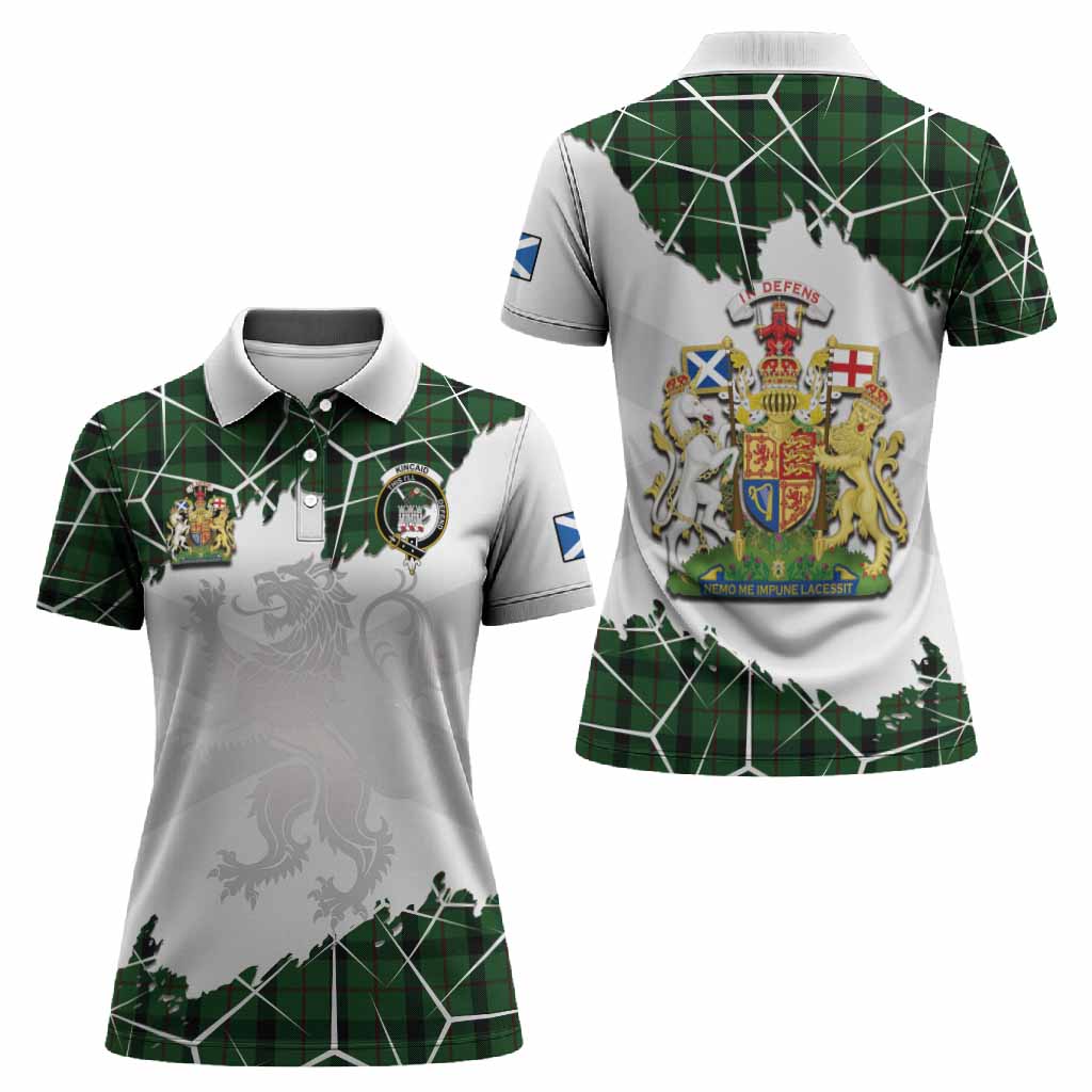 Kincaid Tartan Women Polo Shirt with Family Crest and Lion Rampant Grunge Style