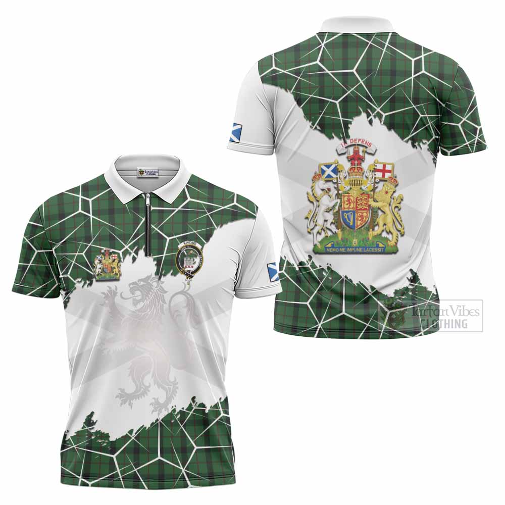 Kincaid Tartan Zipper Polo Shirt with Family Crest and Lion Rampant Grunge Style