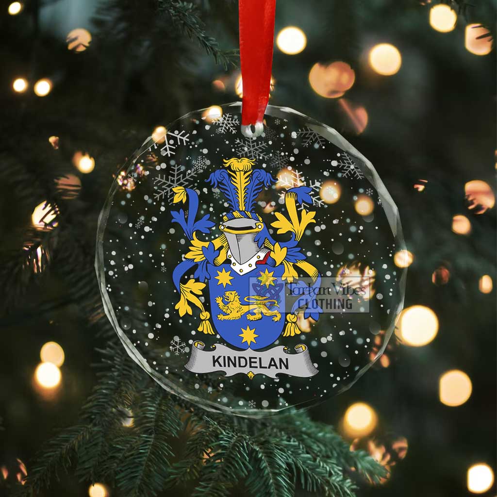 Tartan Vibes Clothing Kindelan Irish Clan Christmas Glass Ornament with Coat of Arms