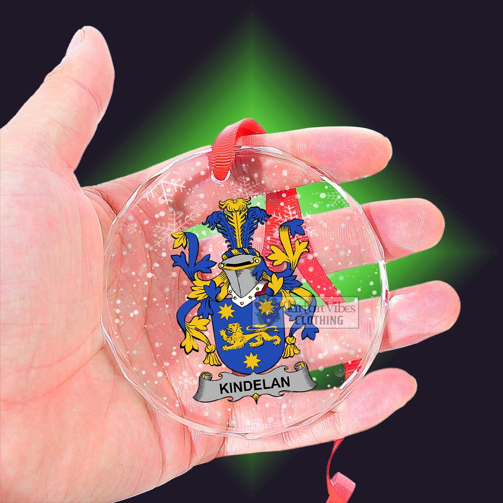 Tartan Vibes Clothing Kindelan Irish Clan Christmas Glass Ornament with Coat of Arms