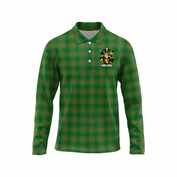 King Irish Clan Tartan Long Sleeve Polo Shirt with Coat of Arms Unisex - Tartan Vibes Clothing