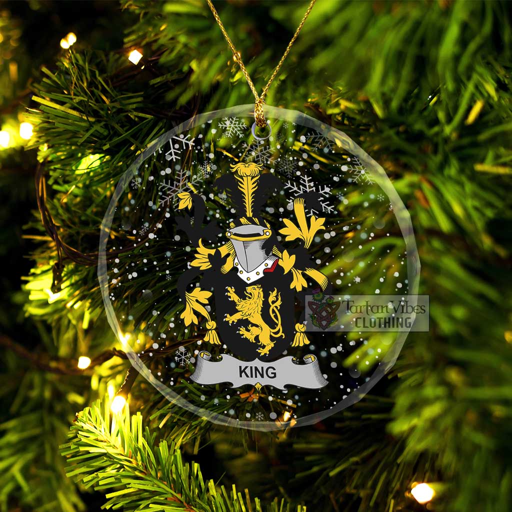King Irish Clan Christmas Glass Ornament with Coat of Arms Transparent Glass Circle - 2D-tartanvibesclothing