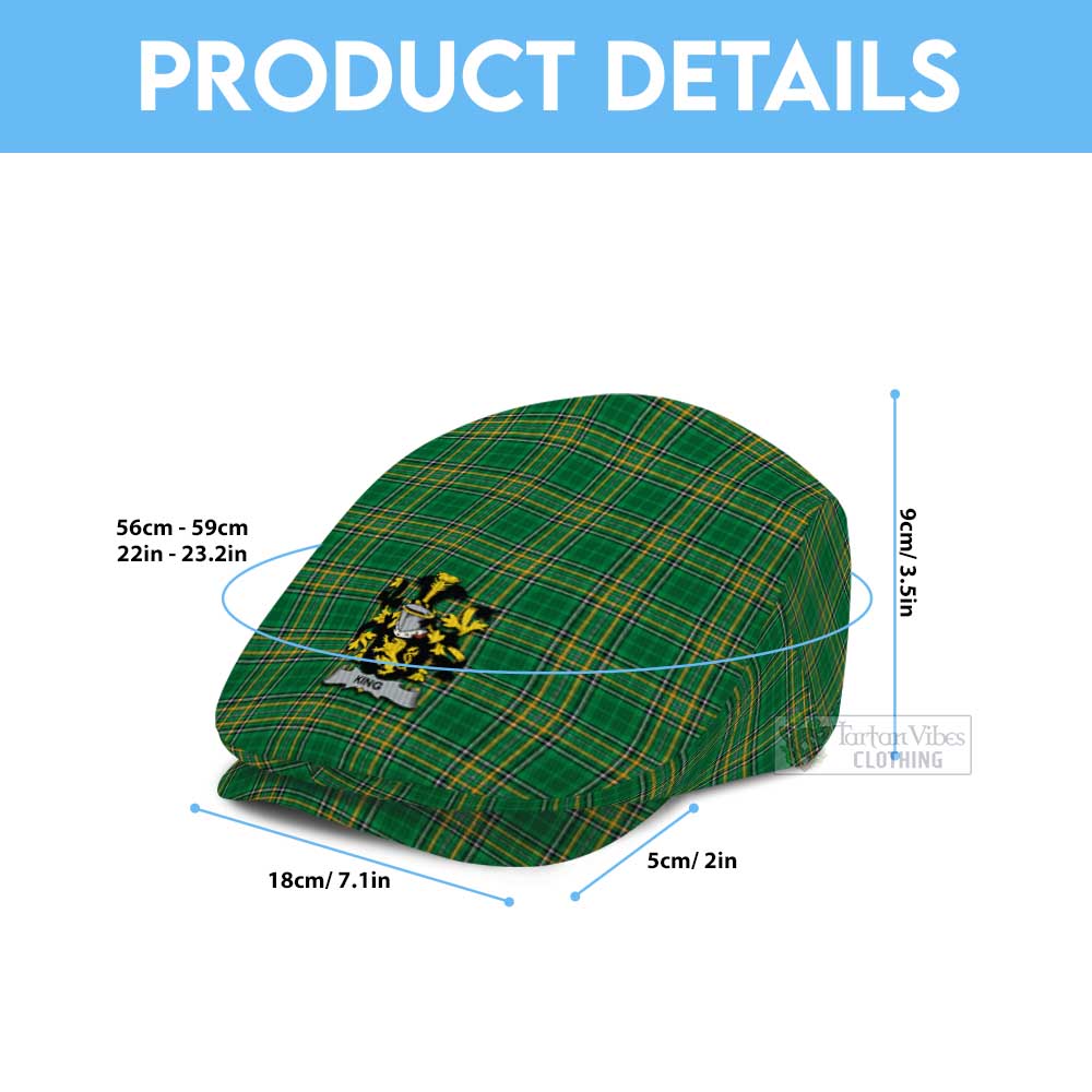 King Irish Clan Tartan Jeff Cap, Tartan Flat Cap with Coat of Arm - Tartan Vibes Clothing