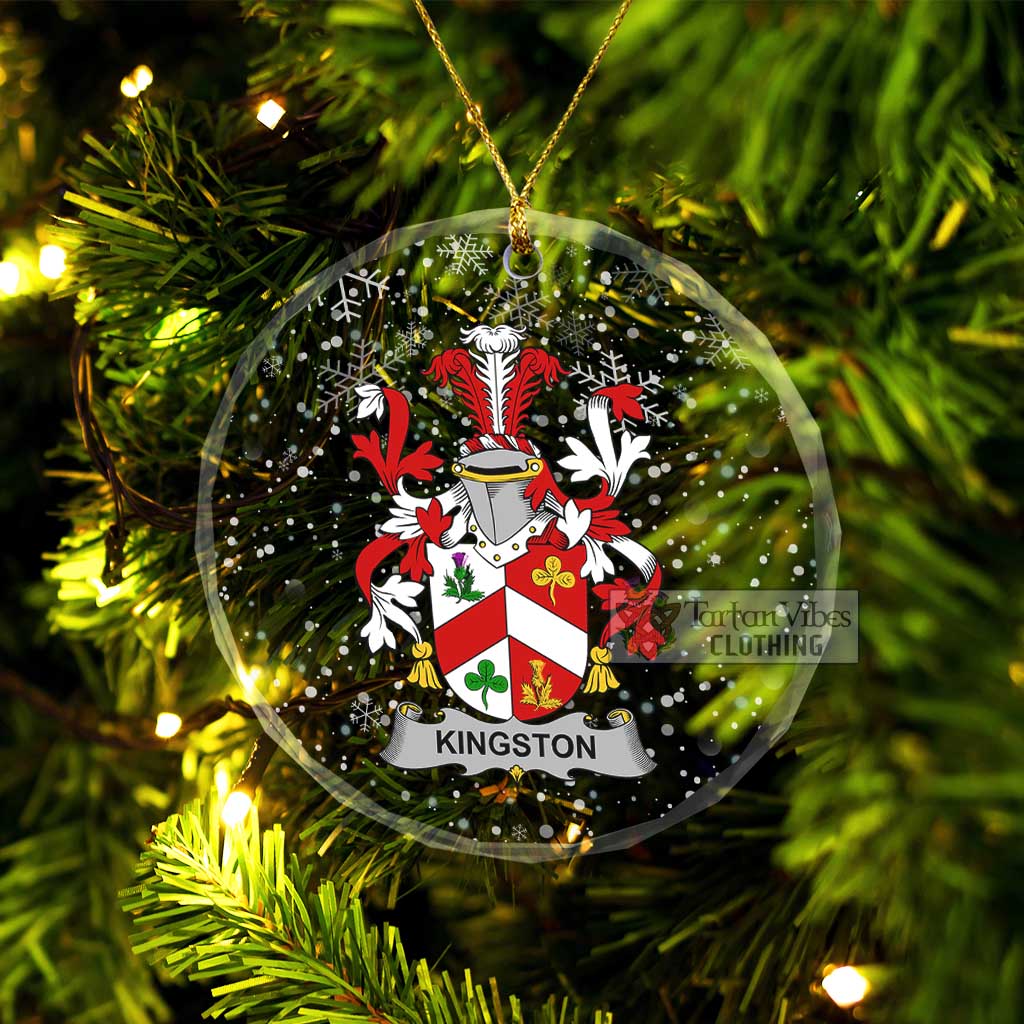 Kingston Irish Clan Christmas Glass Ornament with Coat of Arms Transparent Glass Circle - 2D-tartanvibesclothing