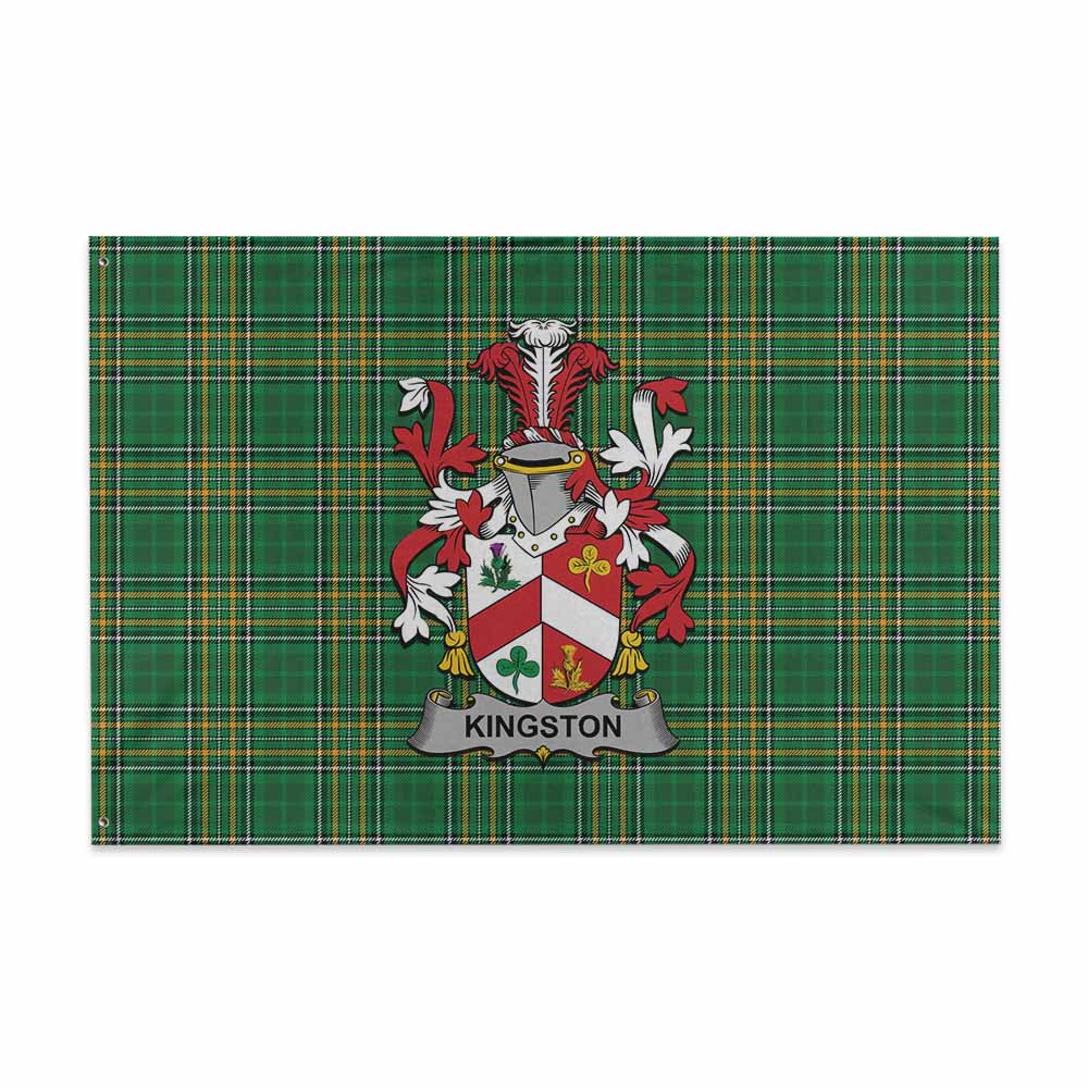 Tartan Vibes Clothing Kingston Irish Clan Tartan House Flag with Coat of Arms