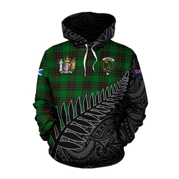 Kinloch Crest Tartan Cotton Hoodie with New Zealand Silver Fern Half Style Pullover Hoodie XS - Tartan Vibes Clothing