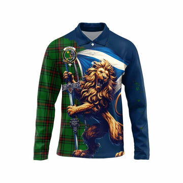 Kinloch Tartan Family Crest Long Sleeve Polo Shirt with Scottish Majestic Lion Unisex - Tartan Vibes Clothing